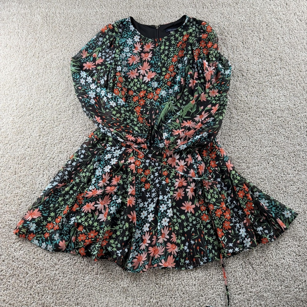 Tommy Hilfiger Dress Womens 6 Multicolor Floral Long Sleeve Fit & Flare Short